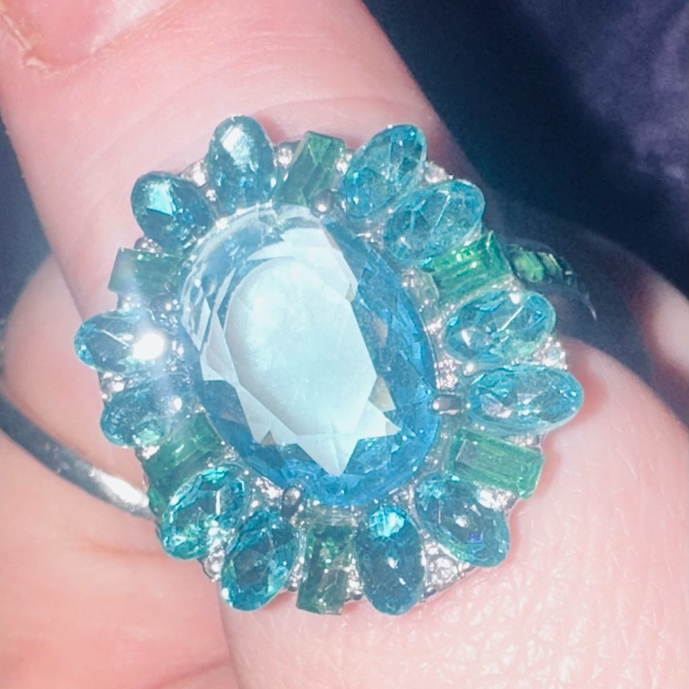 Cato Blue and Green Statement Ring with Gemstone Cluster Size 10
